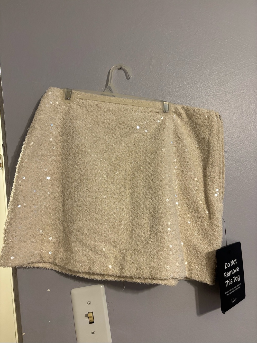 Lulu's Cream Sequin Bouclé Mini Skirt